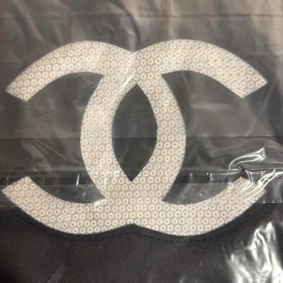 Authentic Chanel Black Tote, Gold Chain Handles White Sequin CC on both sides - Picture 14 of 14